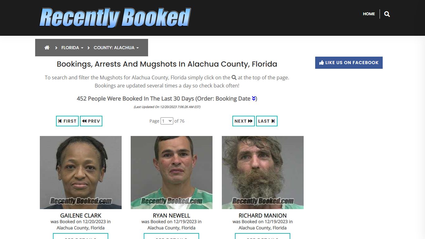 Recent bookings, Arrests, Mugshots in Alachua County, Florida